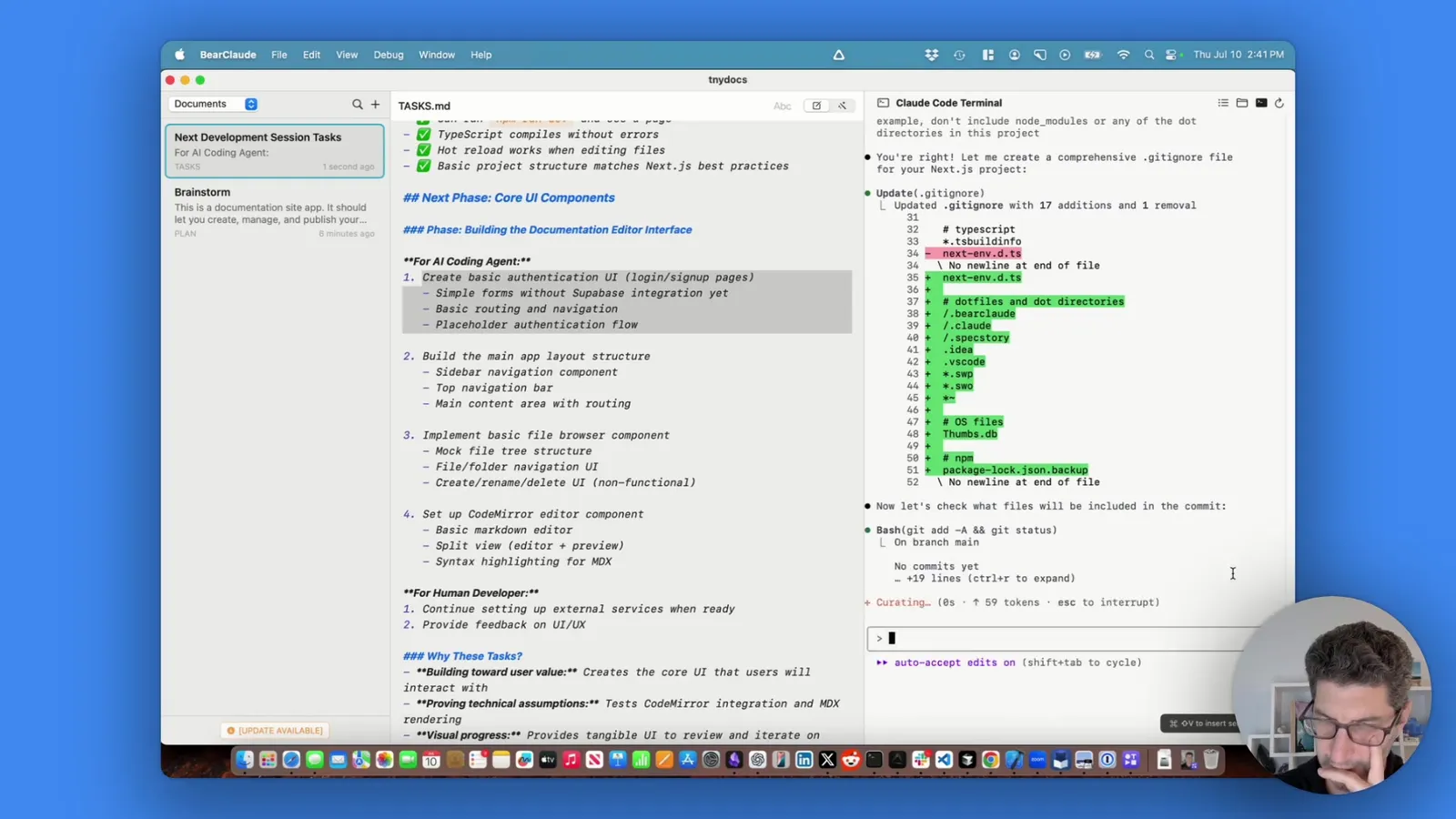 The AI generating a proper .gitignore file for the Next.js project.